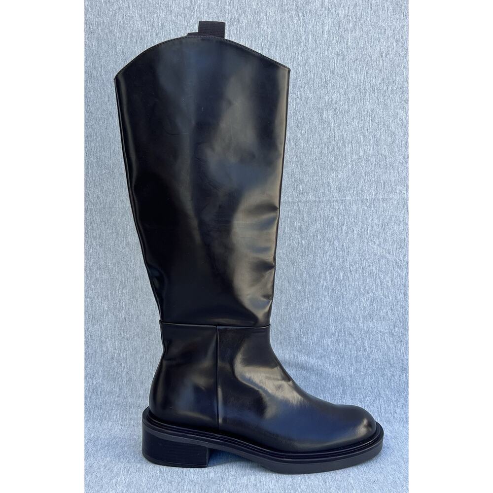 $800 LK BENNETT Lauren Brown Polished Leather Flat Riding Boots Women Size 8 US
